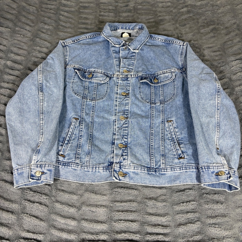 Vintage Riveted by Lee Denim Trucker Jacket Made in USA Light Wash Mens XL REG